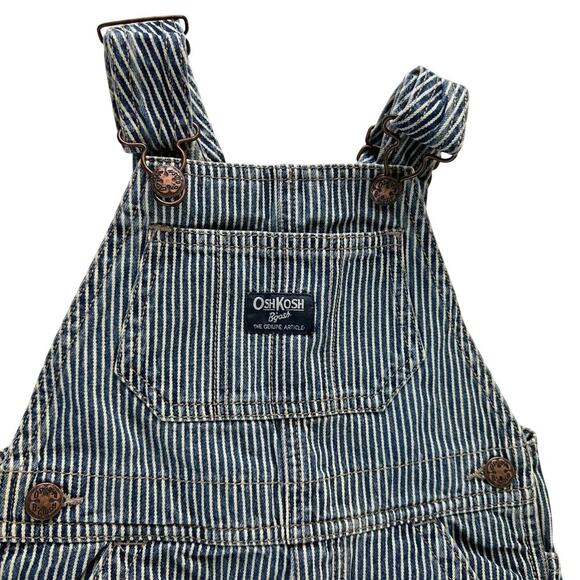 OshKosh B’gosh Toddler Railroad Stripe Overalls Size 3 Vintage Blue Denim - Picture 3 of 12